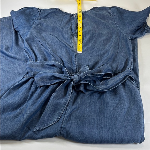 Loft Chambray Wide Leg Jumpsuit with Pockets Attached Sash Belt Sz M - Picture 2 of 12